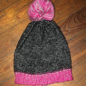 Pink and grey knit beanie